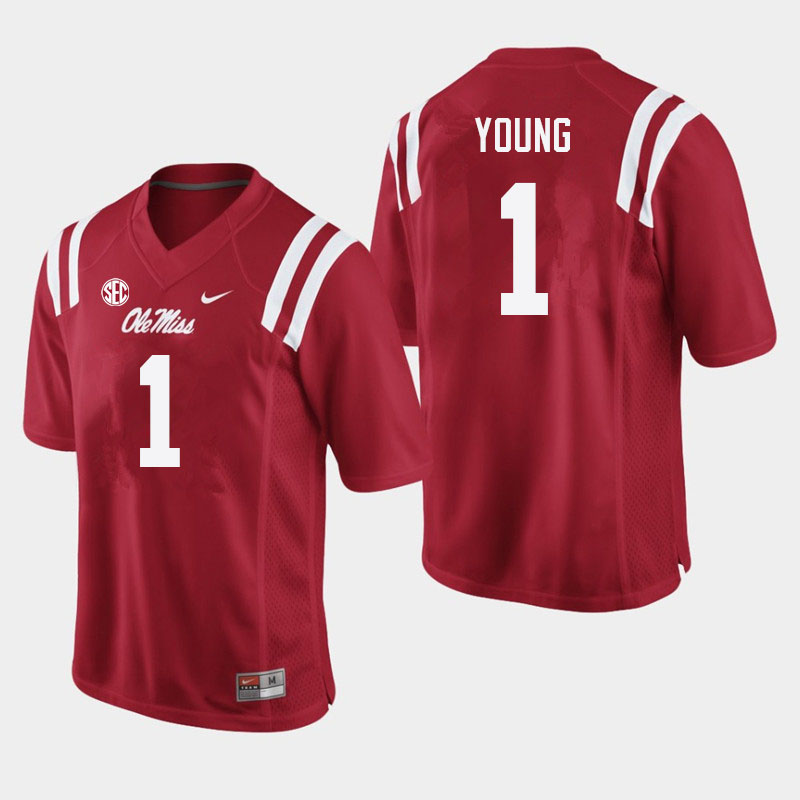 Men #1 Isheem Young Ole Miss Rebels College Football Jerseys Sale-Red